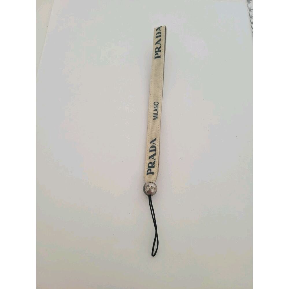 Authentic Prada Cell Phone Key Charm Strap Lanyard Blue White Logo Designer